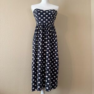 ASOS Strapless Maxi Dress in Navy with White Polka Dots